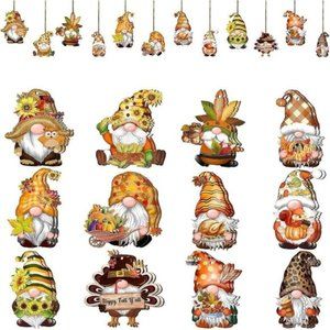 24 Pcs Fall Tree Thanksgiving Gnomes Wooden Decorations Ornaments for  Home